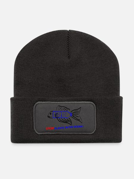 poissons et plastique - Beanie recyclé à patch - charbon