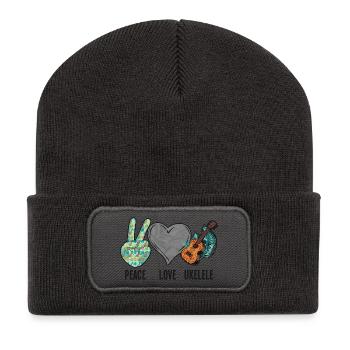 Hawaiian Ukulele Uke Peace Love - Recycelte Patch Beanie - Dunkelgrau - Vorne