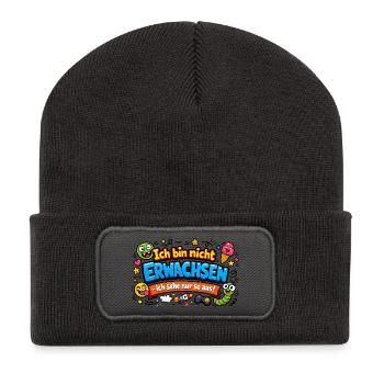 Ich bin nicht erwachsen Spruch Cartoon - Recycelte Patch Beanie - Dunkelgrau - Vorne