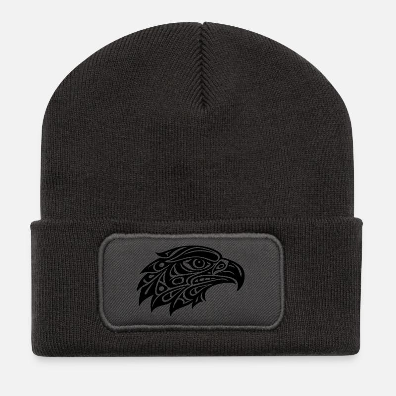 Tribal Eagle Head – Powerful Black & White Design - Recycled Patch Beanie - dark grey