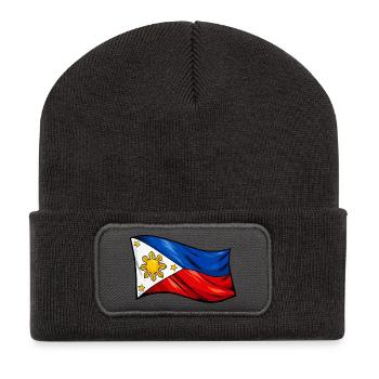 Philippines Flag Caricature - Recycled Patch Beanie - dark grey - Front