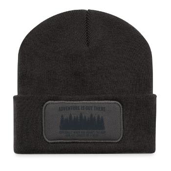 Adventure is out there – Funny Outdoor Spruch - Recycelte Patch Beanie - Dunkelgrau - Vorne