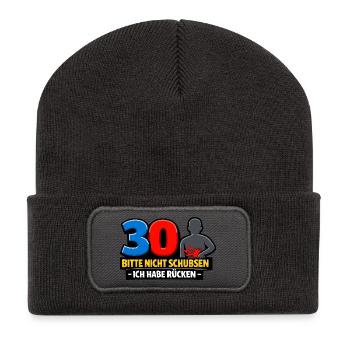 Bitte nicht schubsen - Ich habe Rücken - Recycelte Patch Beanie - Dunkelgrau - Vorne