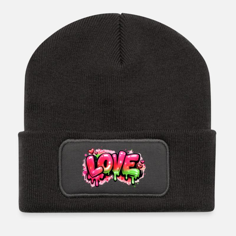 Amour - Beanie recyclé à patch - charbon