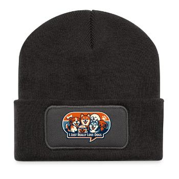 I Love Dogs Patch Design - Recycled Patch Beanie - dark grey - Front