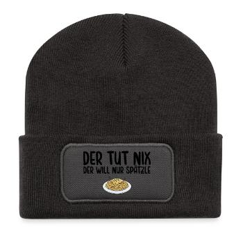 Schwäbische Küche Der will nur Spätzle - Recycelte Patch Beanie - Dunkelgrau - Vorne