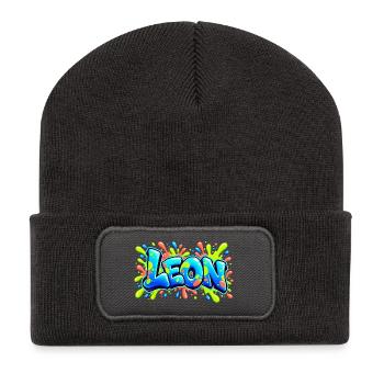 LEON Graffiti Fluo: Der Name, der für Aufsehen sorgt! - Recycelte Patch Beanie - Dunkelgrau - Vorne