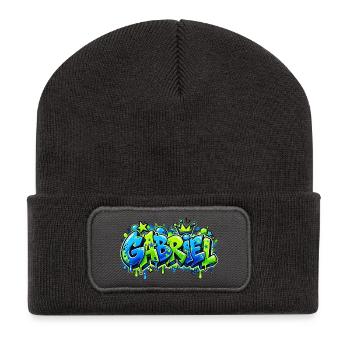Vorname Gabriel Graffiti: das Geschenk, das rockt! - Recycelte Patch Beanie - Dunkelgrau - Vorne