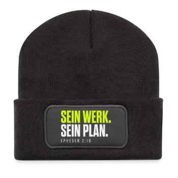 Sein Werk. Sein Plan. – Epheser 2,10 - Recycelte Patch Beanie - Dunkelgrau - Vorne