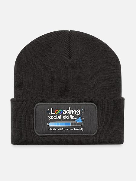 Laden Social Skills – Bitte warten - Recycelte Patch Beanie - Dunkelgrau