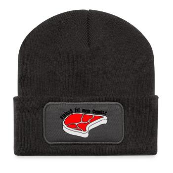 Fleisch ist alles was ich brauche - Recycelte Patch Beanie - Dunkelgrau - Vorne
