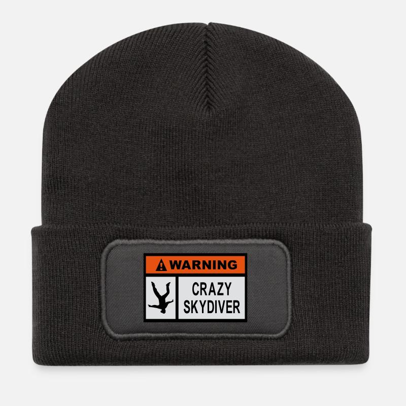 Warnung Verrückter Skydiver - Recycelte Patch Beanie - Dunkelgrau