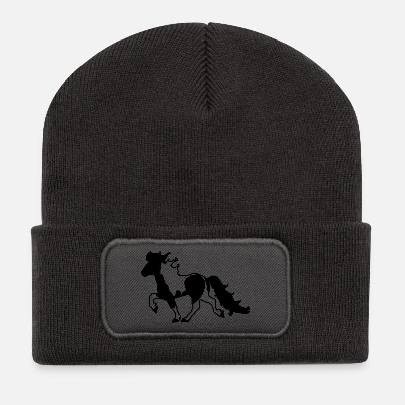 Islandpferd Schecke Reiten Pferde Tölt - Recycelte Patch Beanie - Dunkelgrau