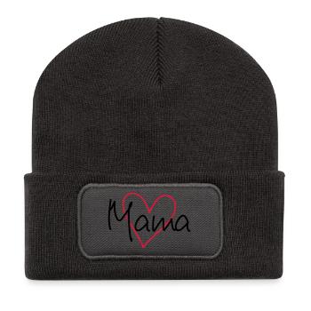 Mama Herz Geschenk Liebe Muttertag - Recycelte Patch Beanie - Dunkelgrau - Vorne