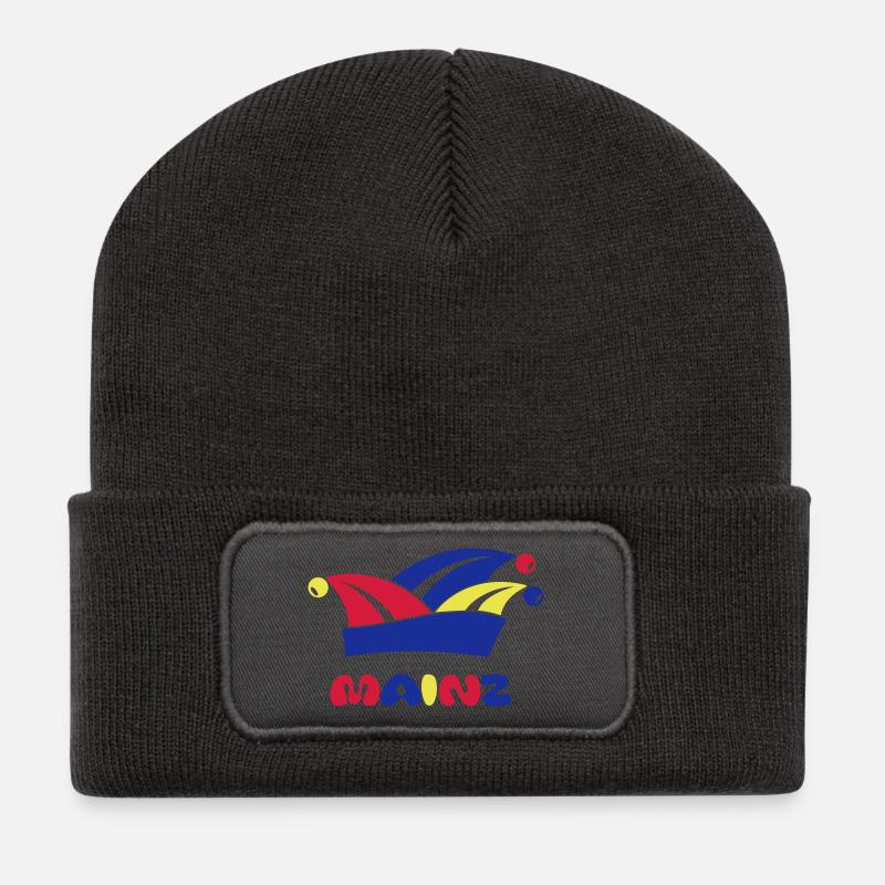 Fasching Narrenkappe Mainz 1, 2 oder 3 Farben - Recycelte Patch Beanie - Dunkelgrau