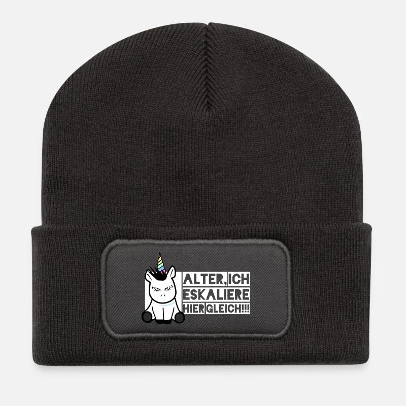 Einhorn - ...Ich eskaliere hier gleich - Recycelte Patch Beanie - Dunkelgrau
