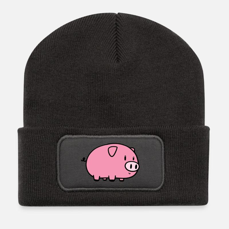Kleines Schweinchen - Recycelte Patch Beanie - Dunkelgrau