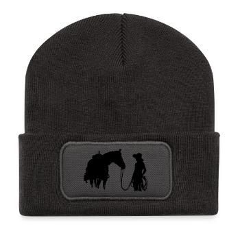 Frau mit Pferd - Recycelte Patch Beanie - Dunkelgrau - Vorne