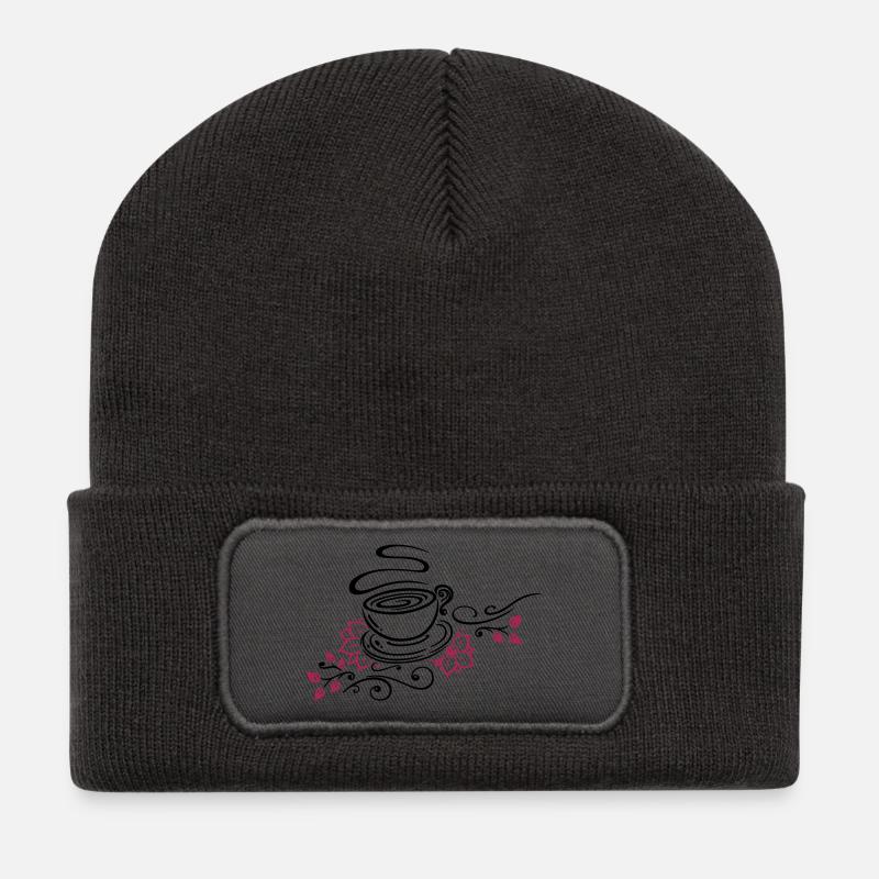 Tee, Teetasse, tea time, Kirschblüten - Recycelte Patch Beanie - Dunkelgrau