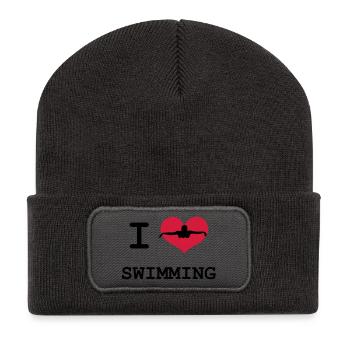 I Love Swimming - Recycelte Patch Beanie - Dunkelgrau - Vorne