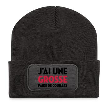 Paire de Couilles / Drague / Sexe / Courage - Beanie recyclé à patch - charbon - Devant