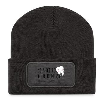 Be nice to your dentist - he has fillings too! - Recycled Patch Beanie - dark grey - Front