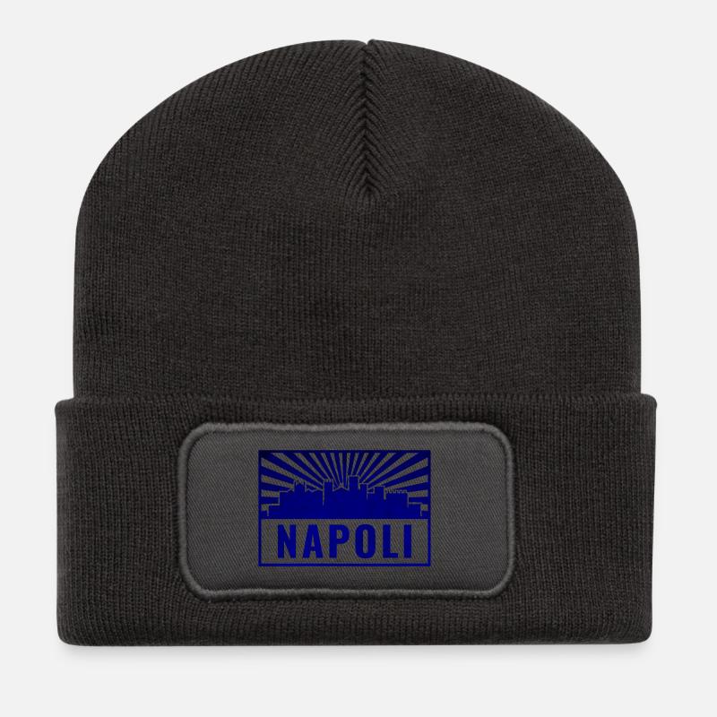 Napoli Skyline Blau Stamp - Recycelte Patch Beanie - Dunkelgrau
