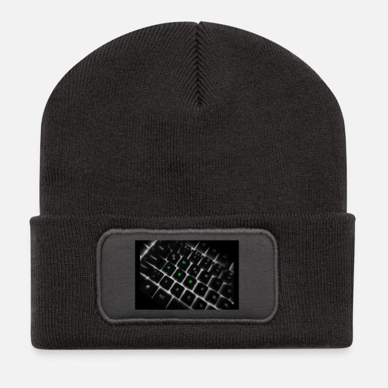 WASD Neon Keyboard Art Print - Recycelte Patch Beanie - Dunkelgrau
