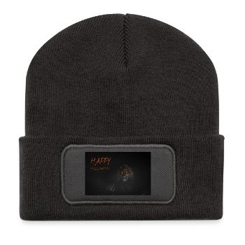 Crâne d’Halloween orange lueur - Beanie recyclé à patch - charbon - Devant