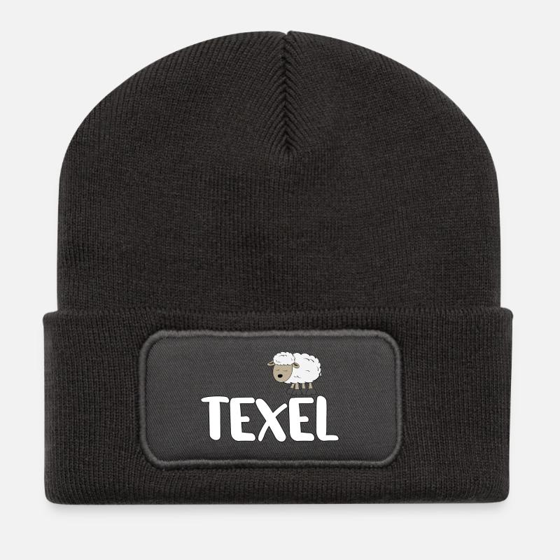 Schaf Texel (bunte Version) - Recycelte Patch Beanie - Dunkelgrau