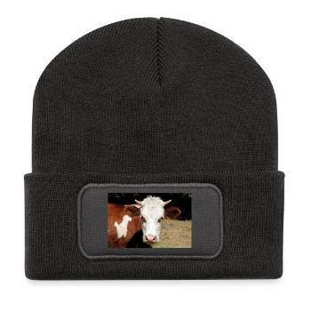 Affiche de vache - Beanie recyclé à patch - charbon - Devant