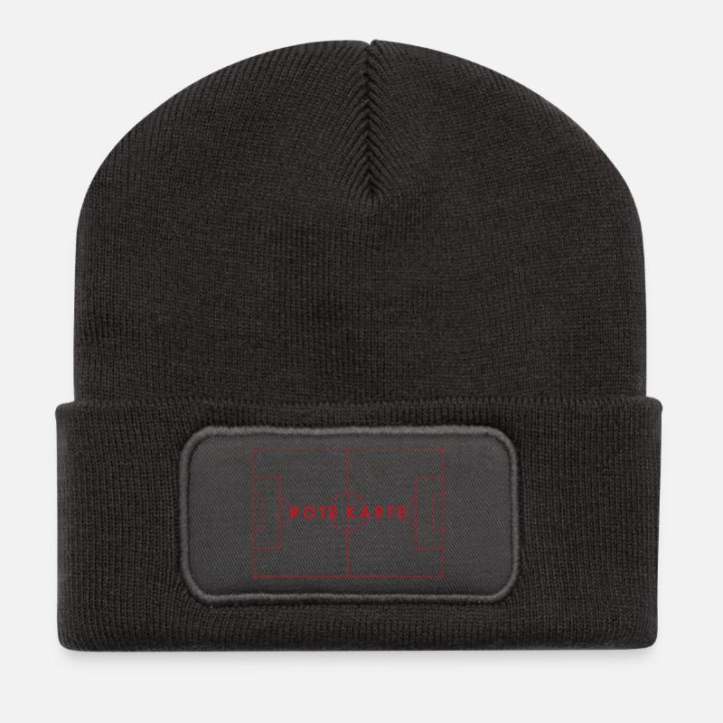 ROTE KARTE outline Fußball Statement - Recycelte Patch Beanie - Dunkelgrau
