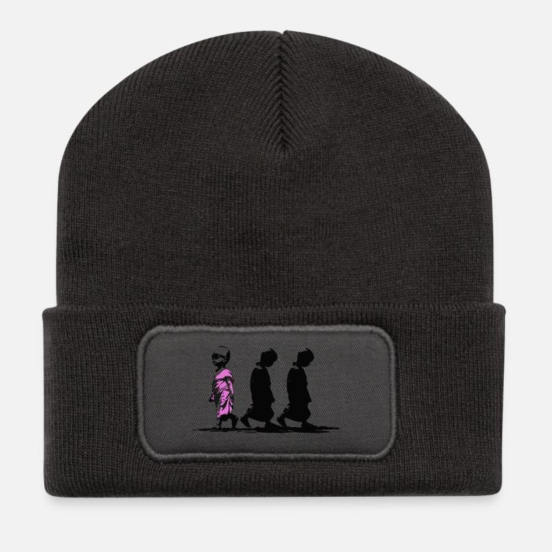 Neonpfad der Stille, sei anders - Recycelte Patch Beanie - Dunkelgrau