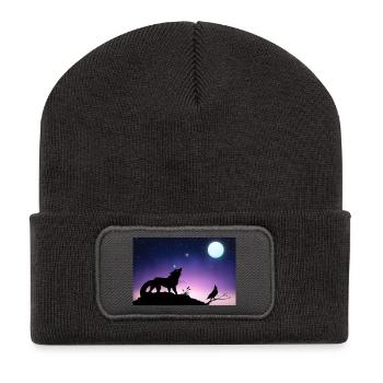 Loup Stellaire et Corbeau sous la Lune - Poster - Beanie recyclé à patch - charbon - Devant