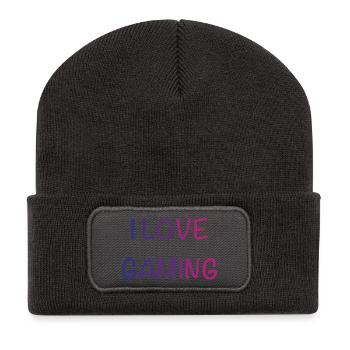 I Love Gaming Gradient Font - Recycled Patch Beanie - dark grey - Front