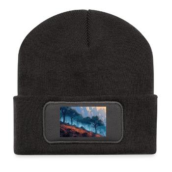 Waldlandschaft Illustration Poster - Recycelte Patch Beanie - Dunkelgrau - Vorne