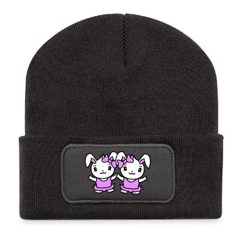 2 Lapins Fille Jolie Arc Femme Lapin Petit - Beanie recyclé à patch - charbon - Devant