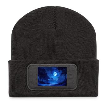 Nachtlandschaft Illustration Poster - Recycelte Patch Beanie - Dunkelgrau - Vorne