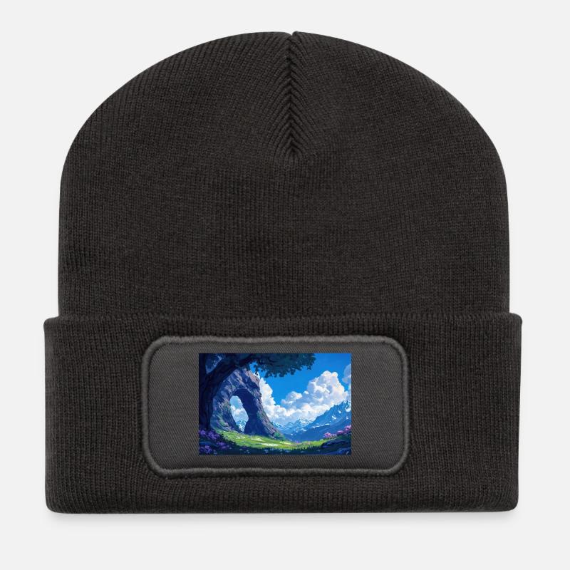 Mountain Landscape Illustration Poster - Recycled Patch Beanie - dark grey