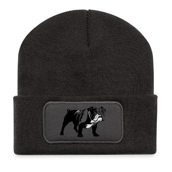 Bulldog - Pet Sticker - Recycelte Patch Beanie - Dunkelgrau - Vorne