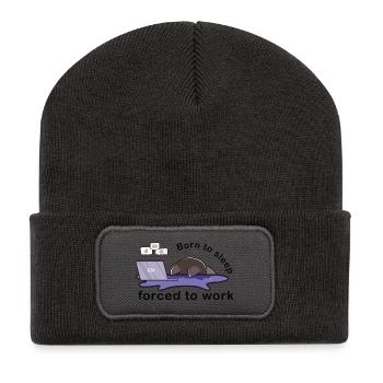 born to sleep forced to work cute cat working - Recycled Patch Beanie - dark grey - Front
