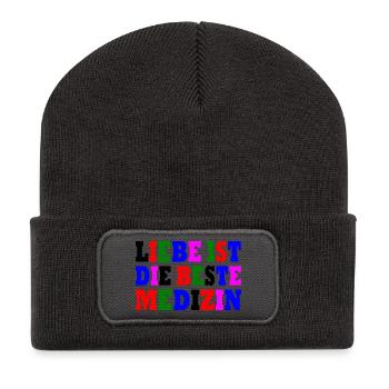 Liebe ist die beste medizin - Recycelte Patch Beanie - Dunkelgrau - Vorne
