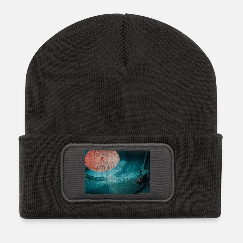 Neon-Mosaik Turntable Nachtfarben - Recycelte Patch Beanie - Dunkelgrau