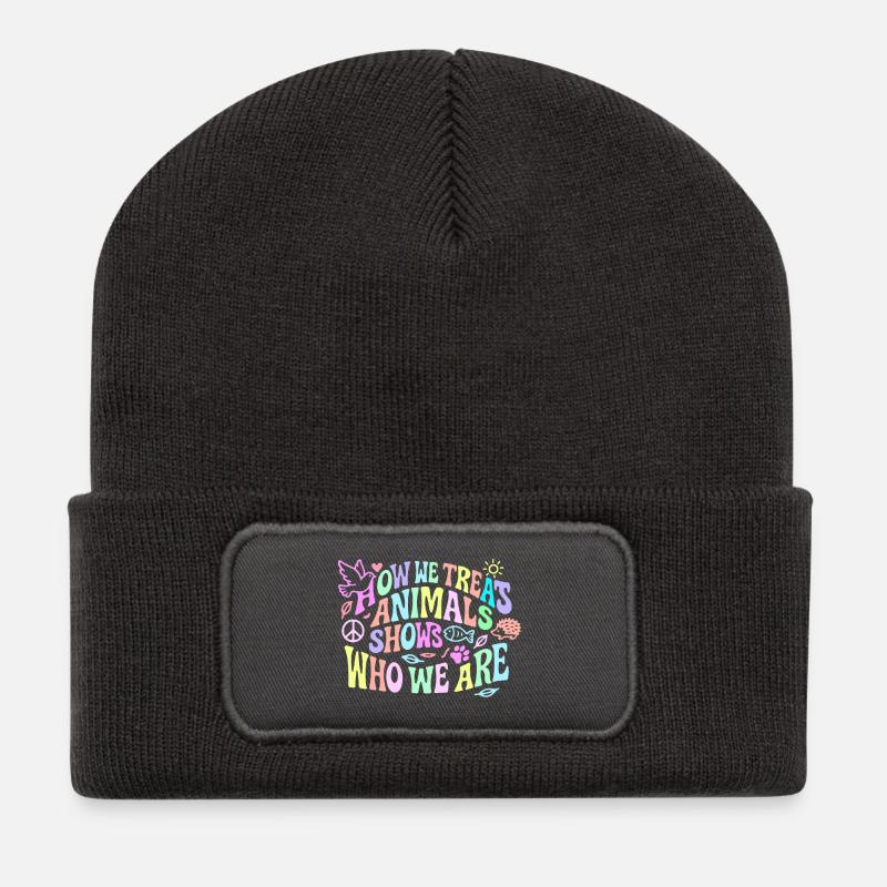 Wie wir Tiere behandeln zeigt wer wir sind - Recycelte Patch Beanie - Dunkelgrau