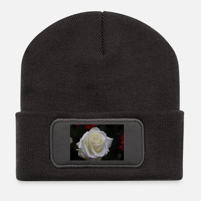 white rose - Recycled Patch Beanie - dark grey