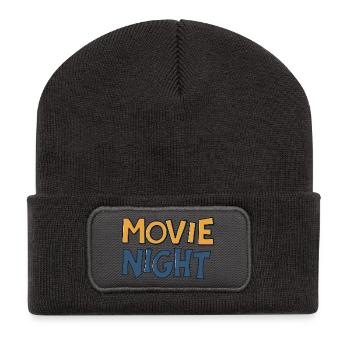 Movie Night Bunte typografische Zeichnung - Recycelte Patch Beanie - Dunkelgrau - Vorne