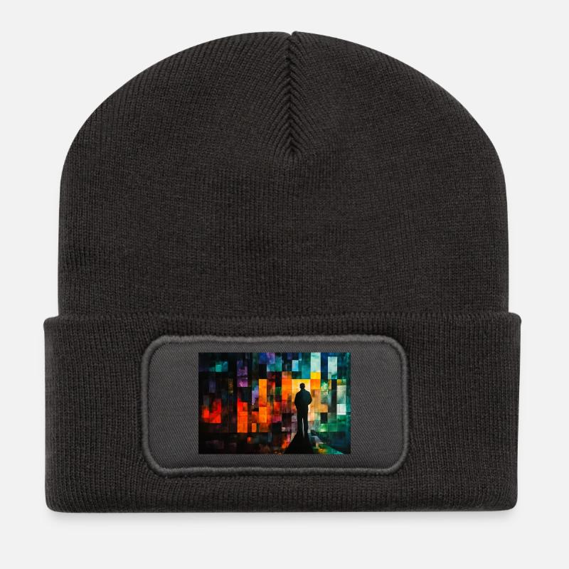Farbmosaik Schattenpfad - Recycelte Patch Beanie - Dunkelgrau