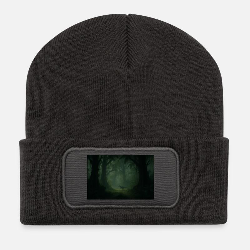 Dino im Nebelwald - Recycelte Patch Beanie - Dunkelgrau