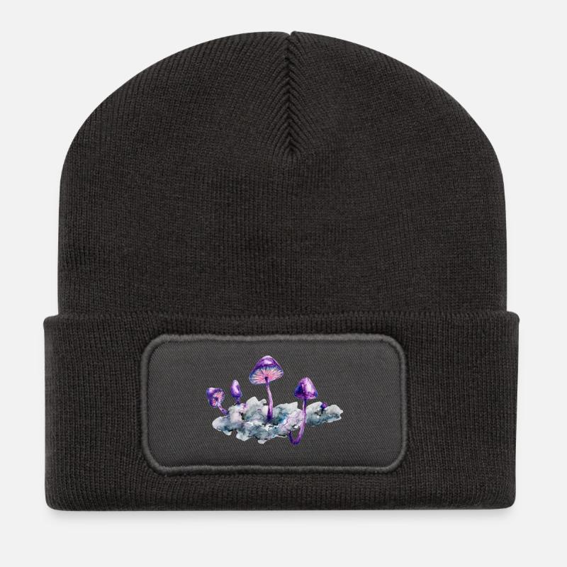 Lila Pilzwolke - Recycelte Patch Beanie - Dunkelgrau
