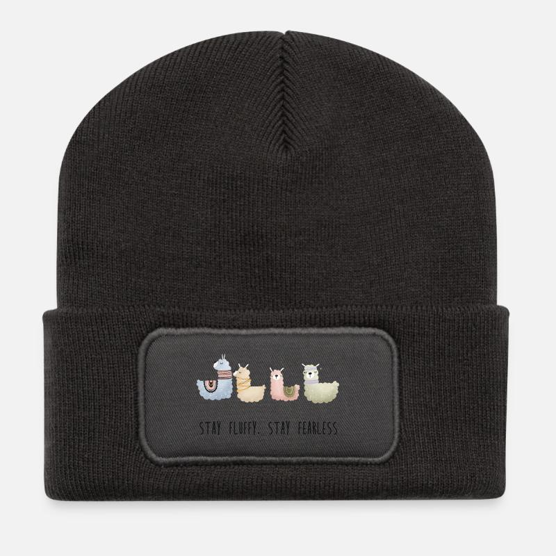 Stay Fluffy, Stay Fearless Alpaka - Recycelte Patch Beanie - Dunkelgrau